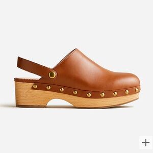 J. Crew Brown Leather Clogs with Gold Accents